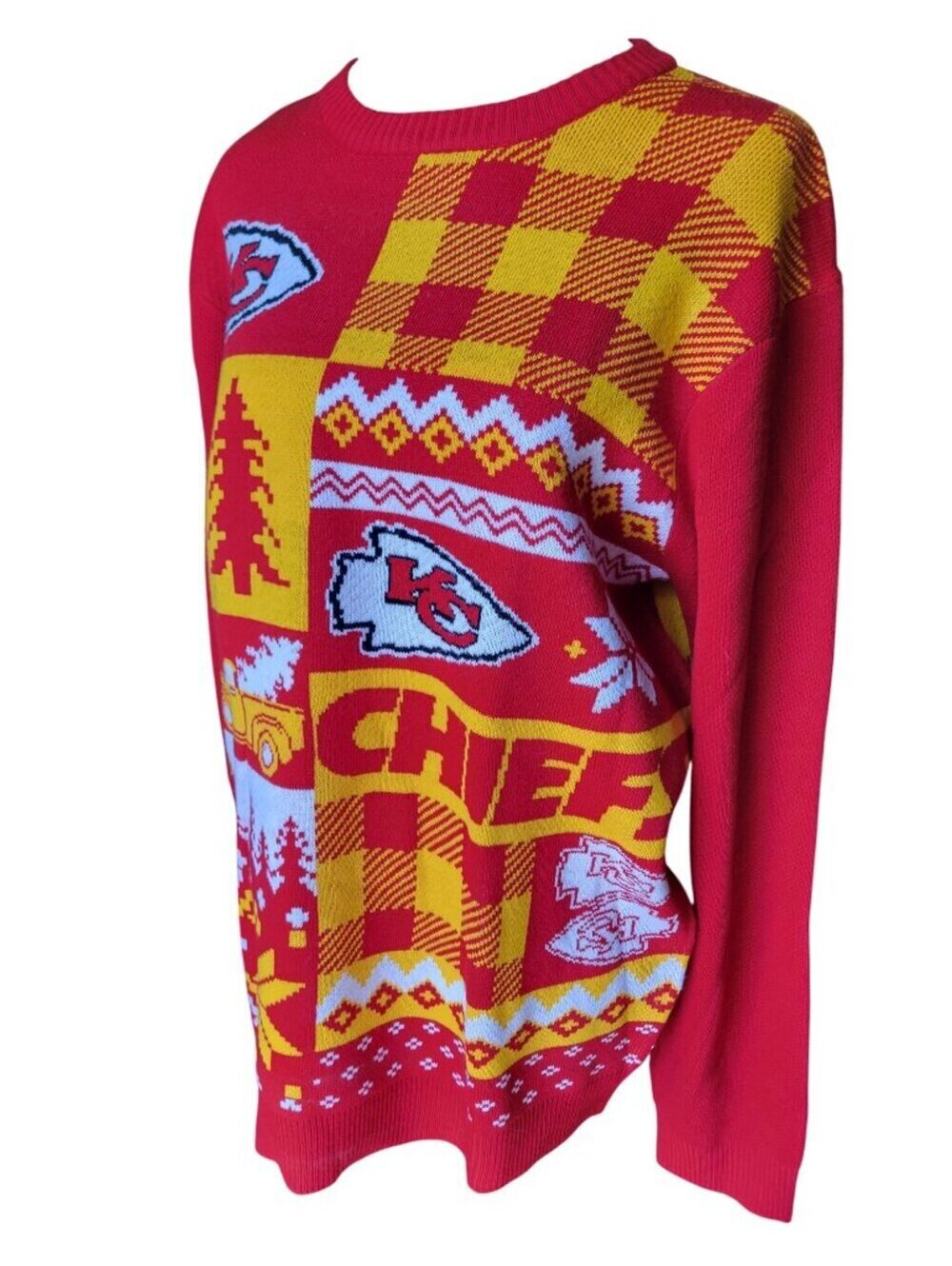 *NEW* Kansas City Chiefs Sweater Adult LARGE Red Ugly Holiday Snow NFL FOCO NWT